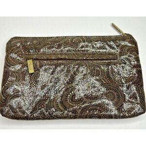 Bags by Pinky Clutch Leather Made USA Brown Swirl Pattern Vintage 10x6.5